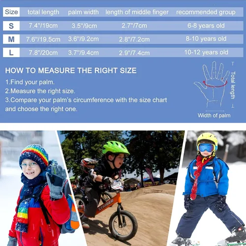 Vista 6 de SAWANS Guantes de ciclismo para niños y niñas, térmicos, resistentes al viento, antideslizantes, para pantalla táctil, de 4 a 12 años, guantes