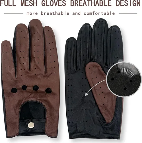 Vista 4 de ZLUXURQ Guantes de conducción profesionales de piel sin forro para hombre, piel de cordero italiana suave y fina