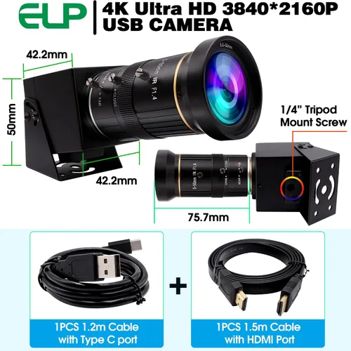 Vista 4 de ELP 4K USB HDMI USB Cámara Manual Zoom Webcam Enfoque Variable Cámara PC Mini Cámara de Cerca para Computadora H.264 Cámara de Seguridad USB Cámara