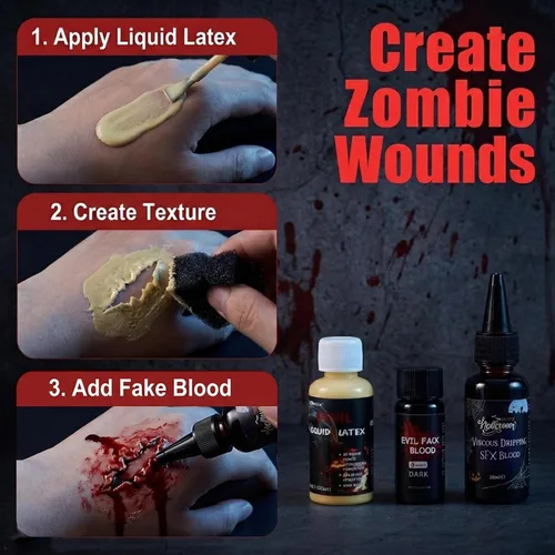 Vista 6 de SFX - Kit de sangre falsa de látex líquido, cápsulas de sangre para Halloween