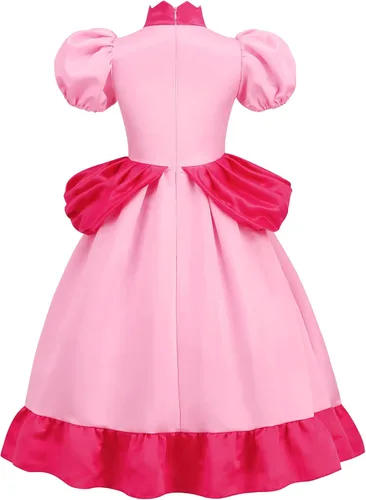 Vista 6 de CONGRU Disfraz de princesa melocotón para niñas, vestido de princesa melocotón con accesorios para Halloween, cosplay
