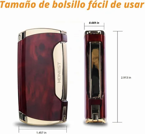 Vista 2 de Encendedor de metal con llama de doble chorro de butano, encendedor recargable sin gas (2 unidades, marrón)