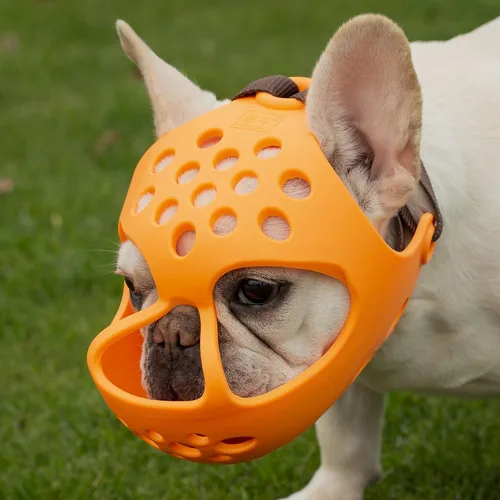 Vista 8 de Bozal corto para perro, de silicona suave, ajustable, transpirable, para morder, masticar, ladrar, entrenar, ideal para perros de cara plana
