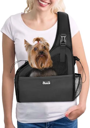 Vista 11 de Lukovee Eslingas para perros pequeños, soporte inferior duro y correa acolchada ajustable suave para perros, bolso para perros con cierre de botón