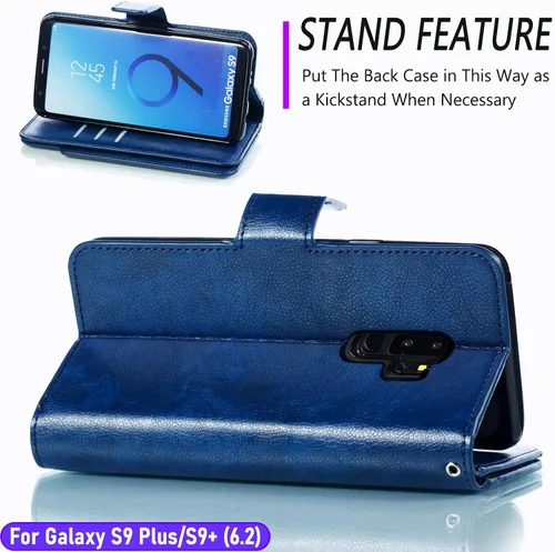 Vista 4 de Funda tipo cartera para Galaxy S9 Plus/S9+ de 6.2 pulgadas [3+ ranuras para tarjetas] Funda de piel sintética plegable para tarjetas de crédito