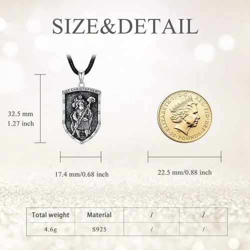 Vista 12 de VONALA Collar de medalla de San Miguel/San Benito/San Cristóbalo/Virgen María/Anubis Medalla de Plata de Ley Collar con colgante de medallón