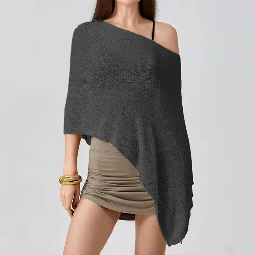 Vista 4 de Amiblvowa Poncho transparente para mujer, poncho de punto Y2K Negro