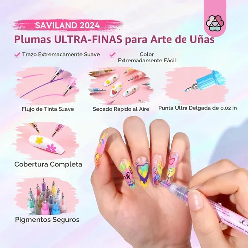 Vista 7 de SAVILAND Juego de 12 bolígrafos para arte de uñas, punta fina de 0.02 in