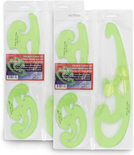 Vista 3 de Paquete de 2, Pacific Arc French Curve Set, 3 formas, regla curva transparente, herramientas de dibujo, herramientas de dibujo, herramientas