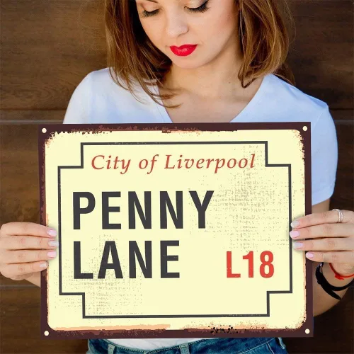 Vista 4 de Penny Lane Sign - Famous Landmark Road Place Home Decor, Rustic Metal Look Street Sign, Great Travel Accessories and Tourist Gift, 11x14 Unframed