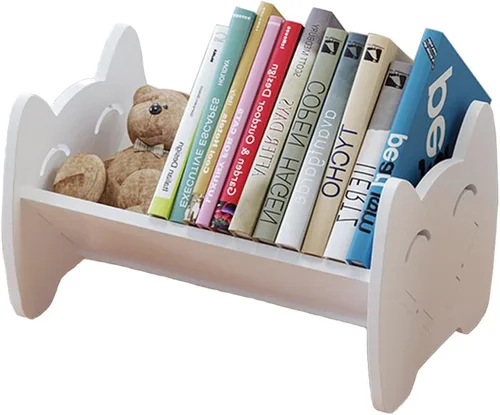 Vista 8 de Hggzeg Estantería de bambú para niños, estantería pequeña de escritorio para niños, organizador de libros inclinado, estante de almacenamiento