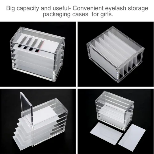 Vista 8 de Estuche transparente de 5 capas para pestañas postizas con paletas de pegamento y soportes para injertos, compacto, apilable, caja de almacenamiento