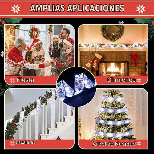 Vista 8 de Cinta plateada para árbol de Navidad, cinta de Navidad con cable, decoración de 32 pies (2 x 16 pies), cinta de Navidad transparente con alambre