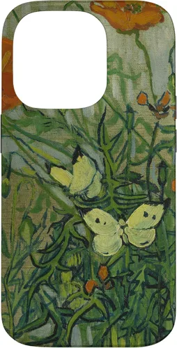 Vista 17 de Vincent Van Gogh - Carcasa para iPhone 17, diseño de mariposas y amapolas