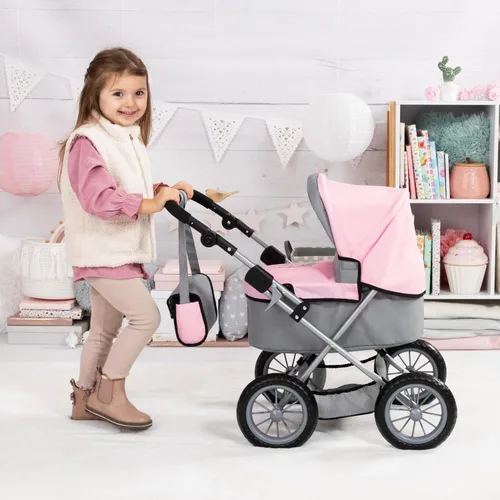 Vista 3 de Bayer Design Cochecito Trendy para muñeca bebé en gris/rosa, 67 x 41 x 68 centímetros, 1300800