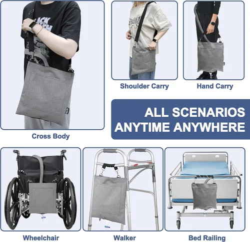 Vista 8 de MDSTOP Soporte para bolsa de catéter, soporte para bolsa de drenaje de orina con cubierta de tubo de drenaje y correa de hombro ajustable, fácil Gris