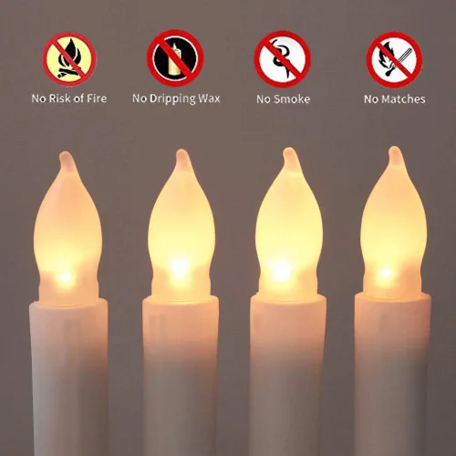 Vista 7 de 12 velas cónicas LED sin llama, candelabros operados con pilas con llama parpadeante blanca cálida, 0.79 x 6.5 pulgadas, velas flotantes falsas sin