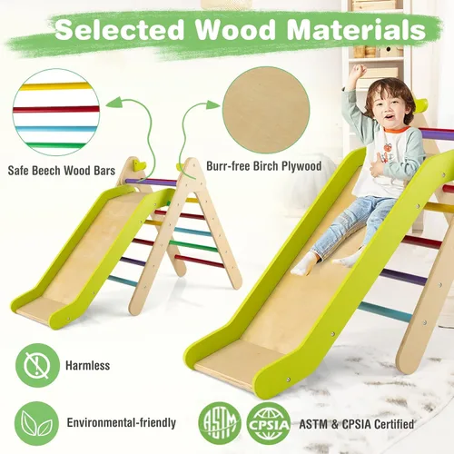 Vista 4 de HONEY JOY Escaladora triangular con rampa, escalera triangular para niños para guardería, gimnasio y parque infantil, juguetes de escalada Colorido