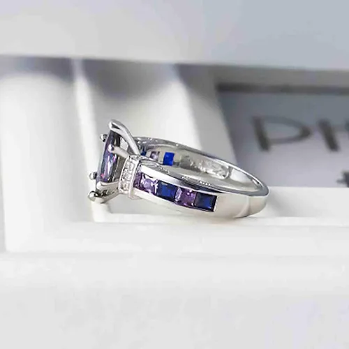 Vista 3 de Anillos de plata de ley 925 vintage para mujer con incrustaciones de topacio místico con forma ovalada, piedra de cristal austriaco, circonita
