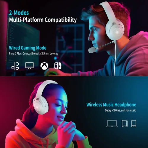 Vista 2 de PHOINIKAS Auriculares para juegos PS4 para PS5, PC, Nintendo Switch, Q9 Auriculares sobre la oreja con micrófono desmontable, auriculares