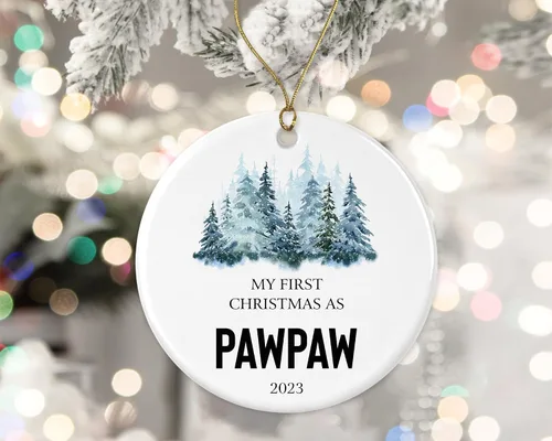 Vista 2 de My First Christmas As Pawpaw 2023 Adorno redondo para árbol de Navidad, regalos para papaya, recuerdo de nietos, adorno de árbol de Navidad