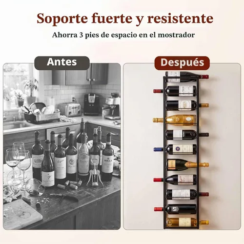 Vista 3 de Soporte para botellas de vino montado en la pared, estante para 10 botellas
