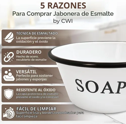Vista 2 de Enamelware, tazón para jabones con orilla en negro