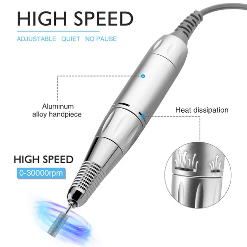 Vista 4 de AZ GOGO - Taladro de uñas portátil de 30000 RPM, taladro eléctrico profesional recargable para uñas de gel acrílico, manicura/pedicura, pulido