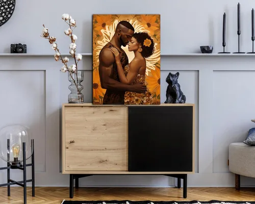 Vista 233 de Arte de pared afroamericano, decoración de rey y reina bailarín negro para sala de estar, arte de pareja de amor negro para dormitorio, lienzo