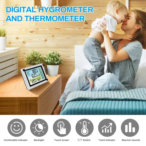 Vista 2 de Number-one Estación meteorológica inalámbrica para interiores y exteriores, termómetro con sensor remoto, monitor digital de temperatura y humedad