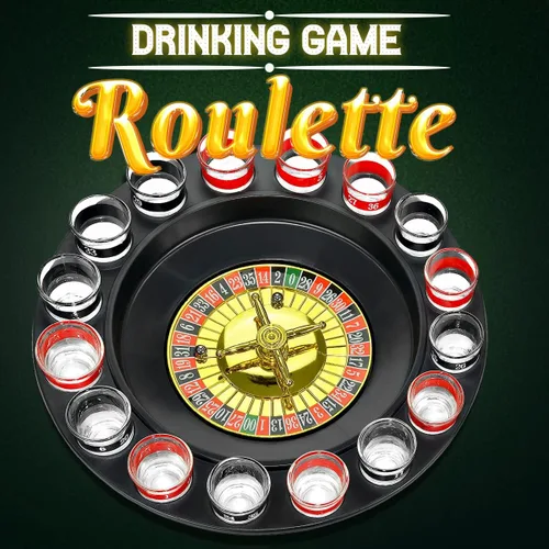 Vista 2 de Juego de Beber de Ruleta de Vidrio - Estilo Casino Con 2 Bolas y 16 Vasos