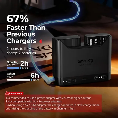 Vista 3 de SMALLRIG EN-EL15c - Juego de baterías para cámara Nikon, cargador de doble ranura de 22.5 W, baterías de 1940 mAh, compatible con Nikon ZR, Z6III