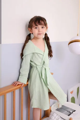 Vista 4 de Bata de baño de algodón orgánico, suave y transpirable, bata de bebé para niños, bata de muselina con capucha para niños y niñas