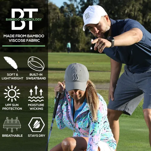 Vista 2 de SAAKA Sombrero de rendimiento para hombres y mujeres. Ajustable, absorbe el sudor. Golf, tenis, correr y deportes.
