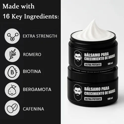 Vista 3 de Estimulante para Barba – Bálsamo de Crecimiento Ultra Potente, Bálsamo Estimulante para Barba, Hidrata y Fortalece la Barba, 100 ml / 3.5 oz
