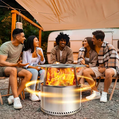 Vista 6 de HGD - Hoguera sin humo de 19.5 pulgadas con deflector de calor, fogata de leña de acero inoxidable para reuniones de amigos y familiares, estufa