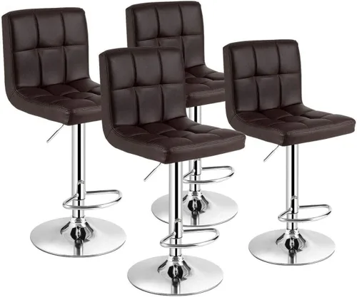 Vista 12 de WATERJOY Taburetes de bar giratorios, moderno cuadrado de piel sintética ajustable altura giratoria silla de bar con respaldo