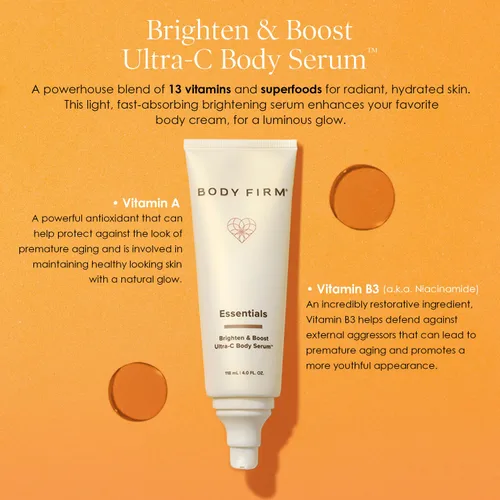 Vista 3 de BODY FIRM Suero corporal Crepe Erase Brighten & Boost Ultra-C, cuidado de la piel antienvejecimiento, hidratante corporal reafirmante con vitamina