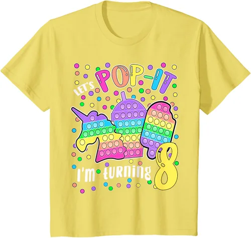 Vista 84 de Let's Pop-it I'm turning 8 Colorful 8th Birthday - Camiseta para niña, Negro