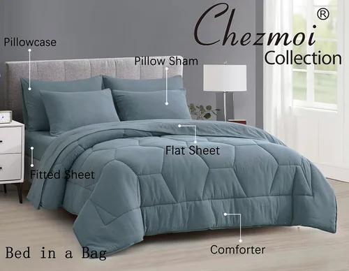Vista 3 de Chezmoi Collection Piper - Juego de ropa de cama King en una bolsa, 7 piezas, acolchado hexagonal de panal de abeja, suave lavado, microfibra