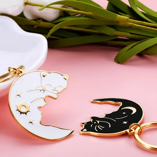 Vista 5 de XPENMULBOJA Regalos para parejas, lindo llavero para novio, novia, mejor amigo, Navidad, día de San Valentín, pareja, amante de los gatos