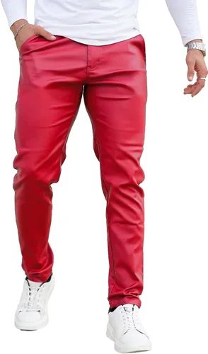 Vista 12 de GINGTTO Pantalones de cuero para hombre, pantalones de discoteca ajustados para hombre elásticos