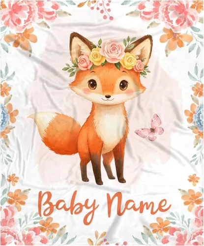 Vista 51 de Manta de bebé personalizada para niñas y niños pequeños, recién nacidos, regalos personalizados de vaca floral con nombre y texto, 40 x 30 pulgadas