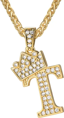 Vista 49 de U7 Crown Initial Number Necklace for Men Women A-Z Letter Pendant Chain a. Oro