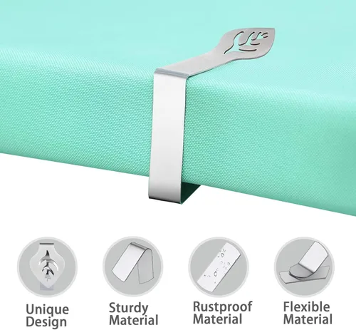 Vista 5 de Paquete de 10 clips para mantel de mesa, clip de mantel de pícnic en forma de hoja, para exteriores, grande, resistente, acero inoxidable, cubierta