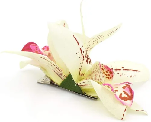 Vista 6 de Pinza para el pelo de orquídea Cymbidium crema y fucsia para mujer (paquete de 6), Multicolorido