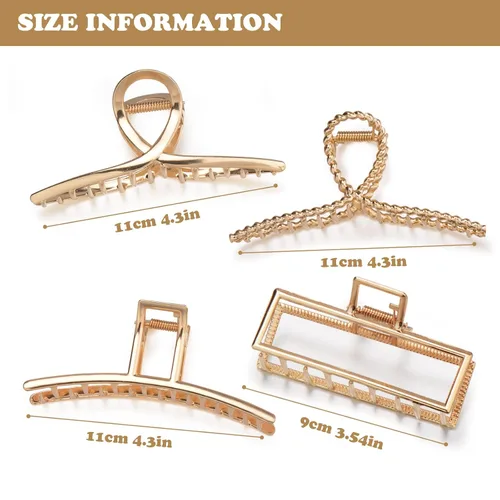 Vista 2 de Parcce Paquete de 4 Pinzas Grandes de Metal para Cabello de Rizado Fino a Grueso, Pinzas Grandes de Color Dorado Antideslizantes de 4.3 Pulgadas