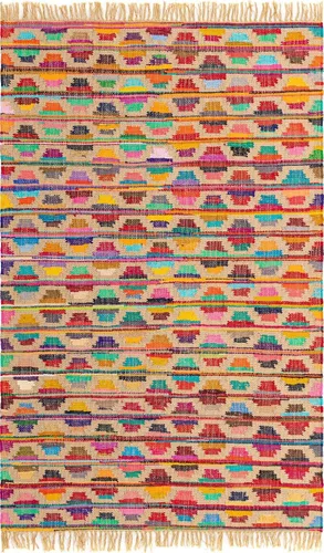 Vista 10 de Unique Loom Chindi Trellis Collection Southwestern, geométrico, moderno, colores brillantes (5 pies x 8 pies, rectangular, multicolor y beige)