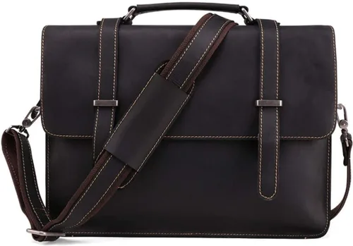 Vista 2 de 14inch Laptop Shoulder Messenger Bag Vintage Crazy Horse Leather Briefcase Satchel Tote for rk Business Travel Crossbody bag