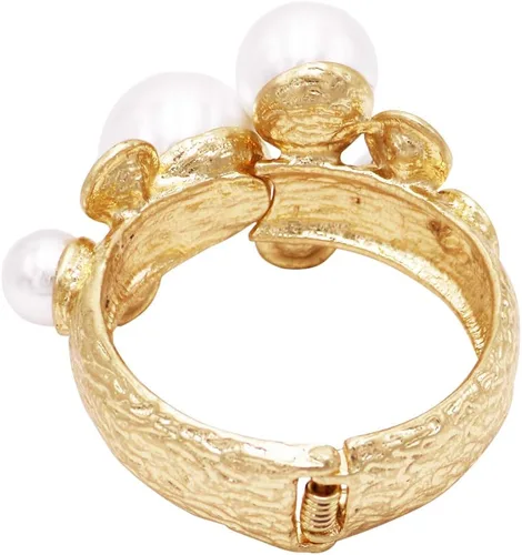 Vista 3 de Rosemarie & Jubalee - Pulsera de perlas de imitación extra grande para mujer, hecha para una declaración de sirena, brazalete con bisagra, Cristal
